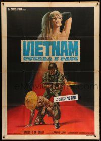 6w984 VIETNAM GUERRA E PACE Italian 1p '68 wild art of Vietnam War soldier, victim & naked woman!