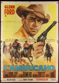 6w023 AMERICANO Italian 2p R64 cool different art of Glenn Ford with gun over cowboys!