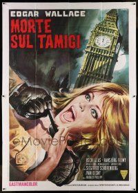 6w042 DEAD ONE IN THE THAMES RIVER Italian 2p '71 Edgar Wallace, Casaro art of woman strangled!