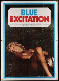 6w053 ELLE EN VEUT Italian 2p '75 sexy censored image of naked Martine Capdevielle, Blue Excitation