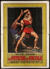 6w069 HERCULES Italian 2p R60s cool Piovano art of strongman Steve Reeves throwing his opponent!