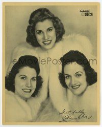 6x019 ANDREW SISTERS deluxe 8x10 music publicity still '40s the harmony jazz trio at Decca Records!