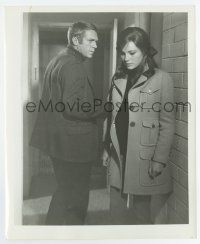 6x093 BULLITT 8.25x10 still '68 c/u of Steve McQueen looking at sad Jacqueline Bisset in hallway!