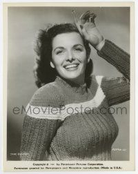 6x339 JANE RUSSELL 8x10.25 still '59 happy head & bust portrait in knit sweater smiling big!