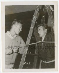6x568 REBEL WITHOUT A CAUSE candid 4x5 still '56 visitor Tab Hunter glares at James Dean on the set!