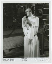 6x651 STAR WARS 8x10 still '77 great close up of Carrie Fisher as Princess Leia pointing blaster!