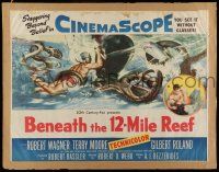 6y042 BENEATH THE 12-MILE REEF 1/2sh '53 cool art of scuba divers fighting octopus & shark!