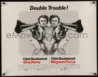 6y118 DIRTY HARRY/MAGNUM FORCE 1/2sh '75 cool mirror image of Clint Eastwood, double trouble!