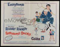 6y141 EVERYTHING'S DUCKY 1/2sh '61 artwork of Mickey Rooney & Buddy Hackett with a talking duck!
