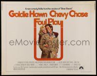 6y166 FOUL PLAY 1/2sh '78 wacky Lettick art of Goldie Hawn & Chevy Chase, screwball comedy!