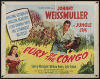 6y172 FURY OF THE CONGO style A 1/2sh '51 art of Johnny Weissmuller as Jungle Jim & native women!