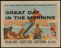 6y196 GREAT DAY IN THE MORNING style A 1/2sh '56 art of Robert Stack with two guns, Virginia Mayo!