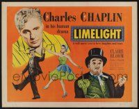 6y261 LIMELIGHT orange style 1/2sh '52 aging Charlie Chaplin & pretty young Claire Bloom!