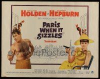6y309 PARIS WHEN IT SIZZLES 1/2sh '64 Audrey Hepburn with gun & barechested William Holden!