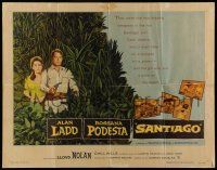 6y338 SANTIAGO 1/2sh '56 artwork of Alan Ladd with gun & Rossana Podesta in the jungle!