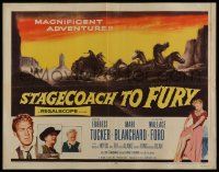 6y362 STAGECOACH TO FURY 1/2sh '56 super-sexy Marie Blanchard hiking up skirt & showing leg!