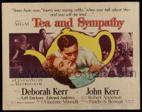 6y381 TEA & SYMPATHY style B 1/2sh '56 Deborah Kerr & John Kerr, teapot art, classic tagline!