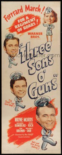 6y423 3 SONS O' GUNS insert '41 war comedy, wacky artwork of Wayne Morris, Marjorie Rambeau!