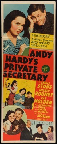 6y431 ANDY HARDY'S PRIVATE SECRETARY signed insert '41 by Mickey Rooney, Grayson's 1st role!