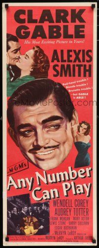 6y434 ANY NUMBER CAN PLAY insert '49 gambler Clark Gable loves Alexis Smith AND Audrey Totter!