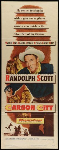 6y481 CARSON CITY insert '52 cowboy Randolph Scott in Nevada with a gun and a grin!