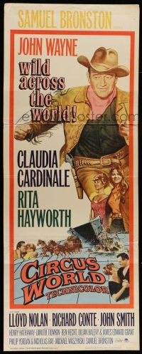 6y489 CIRCUS WORLD insert '65 John Wayne, sexiest Claudia Cardinale & Rita Hayworth!