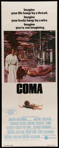 6y491 COMA insert '77 Genevieve Bujold finds room full of coma patients in special harnesses!