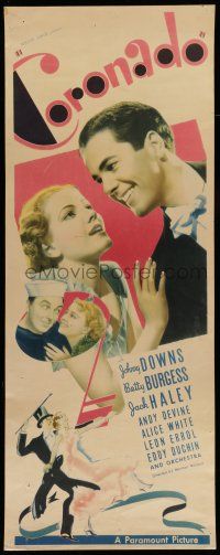 6y496 CORONADO insert '35 great artwork of Johnny Downs in tux with cane & sexy Betty Burgess!