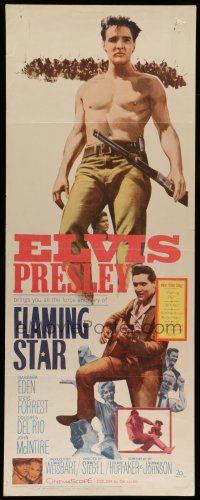 6y536 FLAMING STAR insert '60 Elvis Presley playing guitar & close up barechested with rifle!