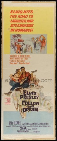 6y541 FOLLOW THAT DREAM insert '62 great art of Elvis Presley playing guitar in car with girl!