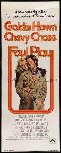 6y544 FOUL PLAY insert '78 wacky Lettick art of Goldie Hawn & Chevy Chase, screwball comedy!