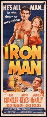 6y595 IRON MAN insert '51 barechested boxer Jeff Chandler with Evelyn Keyes & in boxing ring!