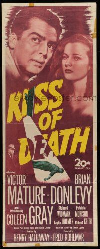 6y616 KISS OF DEATH insert '47 Victor Mature, Brian Donlevy, Coleen Gray, film noir classic!