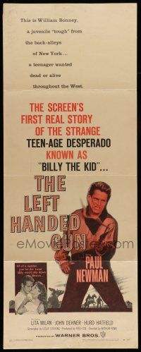 6y632 LEFT HANDED GUN insert '58 great image of Paul Newman as teenage desperado Billy the Kid!