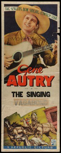 6y556 GENE AUTRY insert '30s The Screen's New Singing Cowboy Star in The Singing Vagabond!