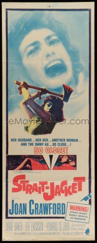 6y763 STRAIT-JACKET insert '64 art of crazy ax murderer Joan Crawford, directed by William Castle!