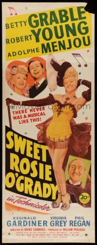 6y772 SWEET ROSIE O'GRADY insert '43 stone litho of sexy Betty Grable, Robert Young & Menjou!