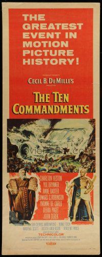 6y778 TEN COMMANDMENTS insert '56 art of Charlton Heston & Yul Brynner, Cecil B. DeMille!