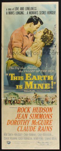 6y790 THIS EARTH IS MINE insert '59 artwork of Rock Hudson holding pretty Jean Simmons!