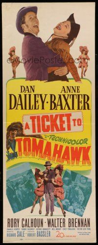 6y794 TICKET TO TOMAHAWK insert 1950 great images of wacky Dan Dailey & pretty cowgirl Ann Baxter!
