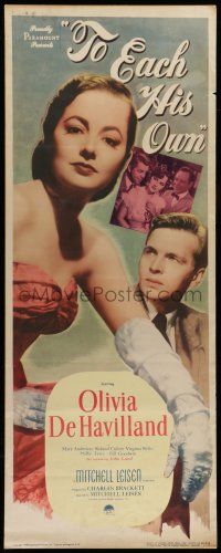 6y800 TO EACH HIS OWN insert '46 great close up art of pretty Olivia de Havilland & John Lund!