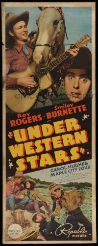 6y815 UNDER WESTERN STARS insert '38 Roy Rogers' first starring movie, Smiley Burnette!