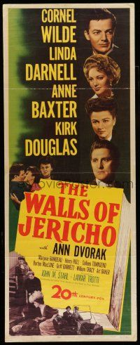 6y824 WALLS OF JERICHO insert '48 Cornel Wilde, Linda Darnell, Ann Baxter & Kirk Douglas!