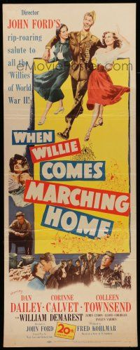 6y830 WHEN WILLIE COMES MARCHING HOME insert '50 John Ford's rip-roaring salute to World War II!