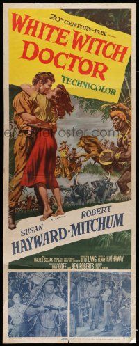 6y834 WHITE WITCH DOCTOR insert '53 art of Susan Hayward & Robert Mitchum in African jungle!