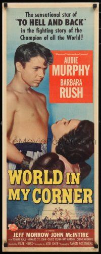 6y841 WORLD IN MY CORNER insert '56 champion boxer Audie Murphy in ring & w/ Barbara Rush!