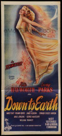 6z038 DOWN TO EARTH Aust daybill '46 wonderful full-length artwork of sexiest Rita Hayworth!
