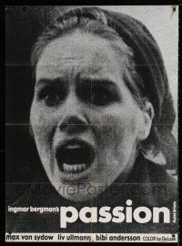 6z460 PASSION Danish '69 Ingmar Bergman's En Passion, close-up of terrified Liv Ullmann!