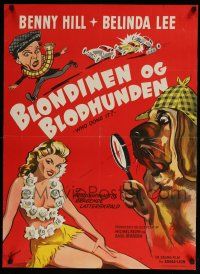 6z502 WHO DONE IT Danish '56 Wenzel artwork of Benny Hill w/bloodhound & Belinda Lee!