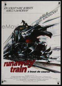 6z195 RUNAWAY TRAIN French 15x21 '86 cool Landi artwork of out-of-control train!